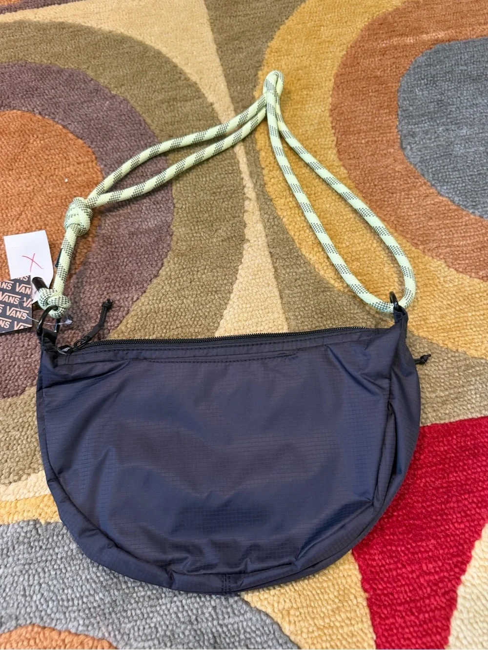 NWT Vans Relay Crescent Nylon Crossbody Bag Purse Patterned Rope Strap Black